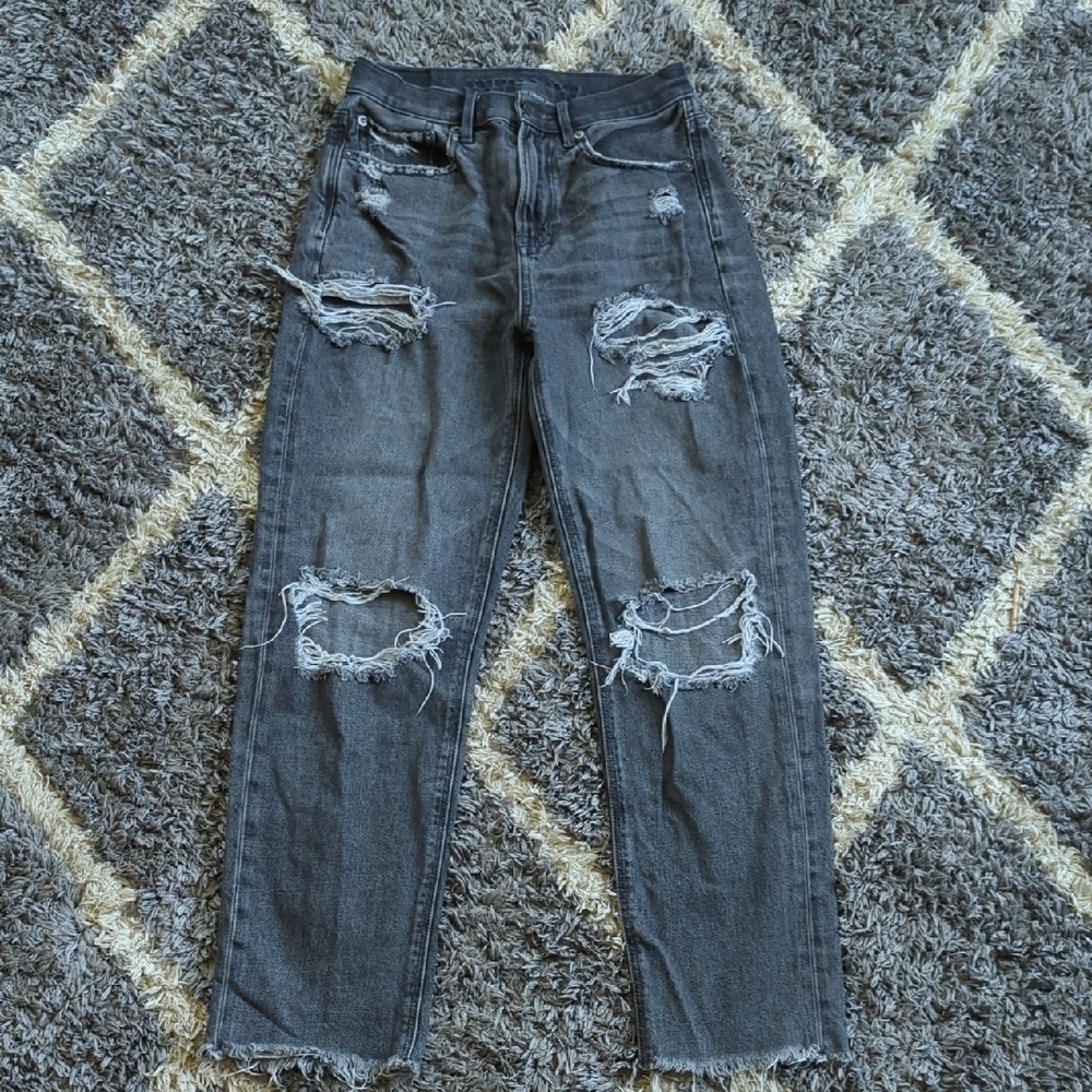 American Eagle Black White Wash Comfort Stretch Waistband Distressed Ankle 2